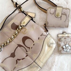Coach Beige and Gold Shoulder Bag
